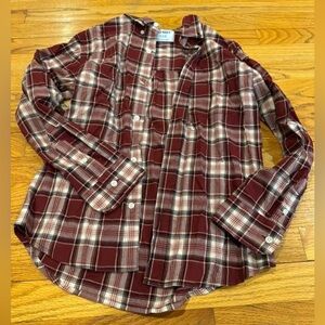 Old Navy Kids Plaid Button Down Shirt in Burgundy and White